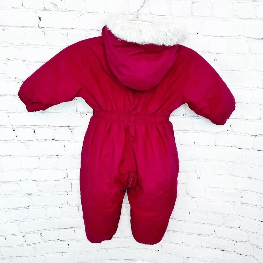 BABY GAP 2XL RED FAUX FUR HOODED FLEECE LINED SNOW SUIT!
